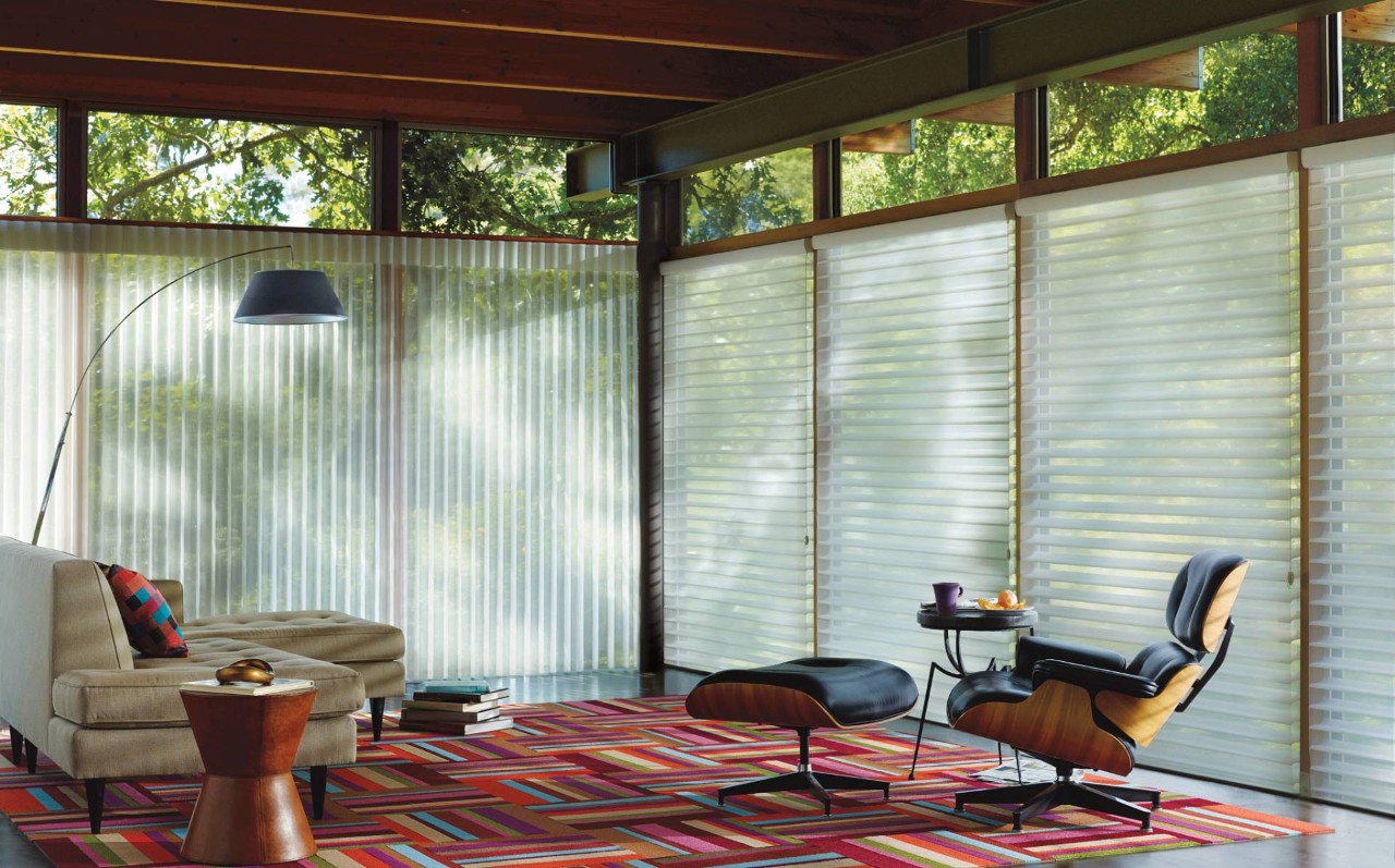 Hunter Douglas sheer shades in an upscale living room near College Station, TX