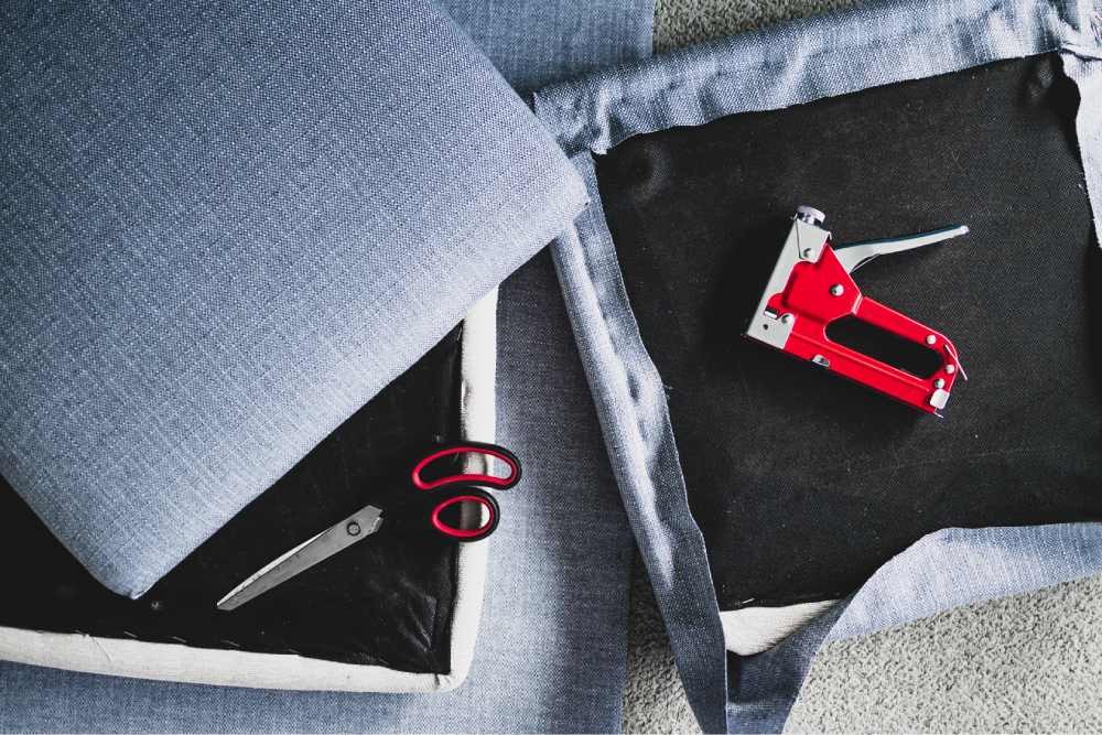 Upholstery service on a sofa before and after near College Station, Texas (TX)