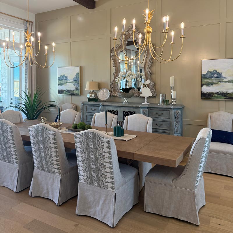 dining room with chair covers